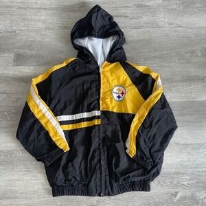 Vintage NFL Pittsburgh Steelers Kids Windbreaker Jacket Black Yellow Size 6